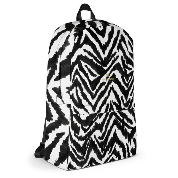 Classic Chic Zebra Animal Print White Black Laptop Computer Backpack Bag- Made in USA/EU-Backpack-Heidi Kimura Art LLC