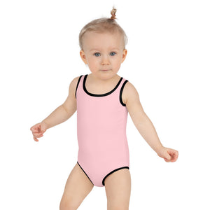 Soft Pink Girl's Swimwear, Solid Color Print Kids Swimsuit-Heidi Kimura Art LLC-2T-Heidi Kimura Art LLC