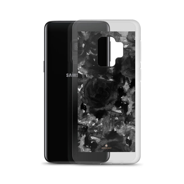 Black Floral Rose Samsung Case, Abstract Watercolor Phone Case-Heidi Kimura Art LLC-Heidi Kimura Art LLC