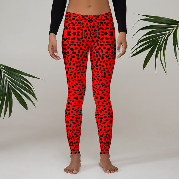 Red Cheetah Animal Print Leggings, Women's Casual Tights-Made in USA/EU-Heidi Kimura Art LLC-Heidi Kimura Art LLC