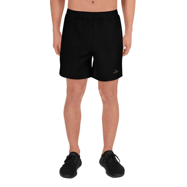 Black Solid Color Premium Men's Athletic Long Shorts- Made in Europe (US Size: XS-3XL)-Men's Long Shorts-XS-Heidi Kimura Art LLC