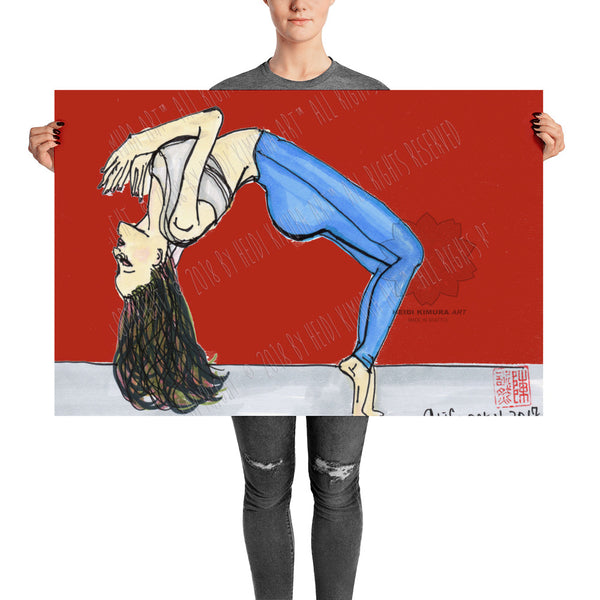 Backbend Brunette Yogini Yoga Pose Art Poster For Yoga Studios, Made in USA/ Europe-Art Print-24×36-Heidi Kimura Art LLC