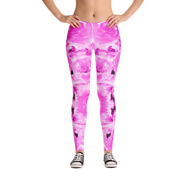 Pink Rose Floral Leggings, Abstract Print Women's Tights-Made in USA/EU-Heidi Kimura Art LLC-Heidi Kimura Art LLC