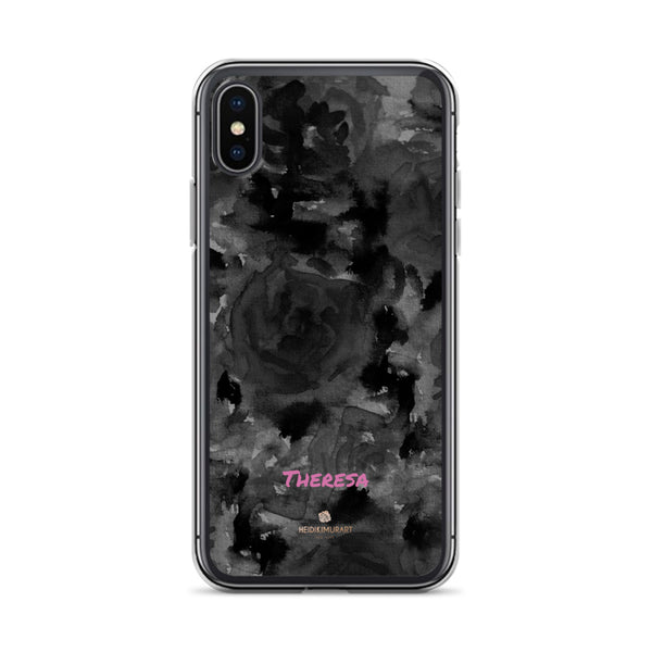 Personalized Black Floral iPhone Case, Abstract Watercolor Phone Case- Printed in USA/EU-Heidi Kimura Art LLC-iPhone X/XS-Heidi Kimura Art LLC