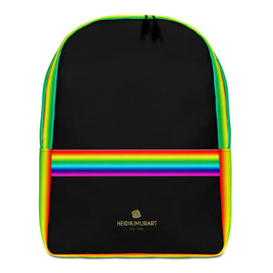 Black Rainbow Stripe Gay Pride Designer Best Striped Minimalist Backpack- Made in EU-Minimalist Backpack-Heidi Kimura Art LLC