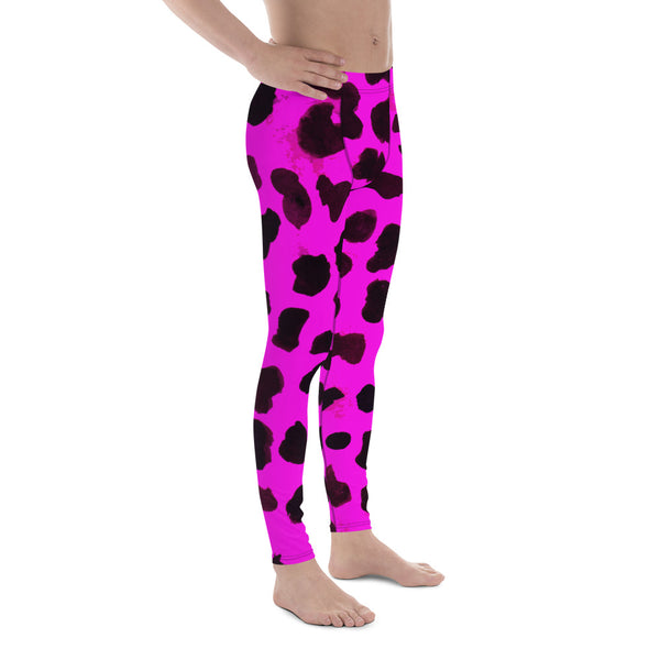 Hot Pink Brow Cow Print Animal Print Sexy Men's Fashion Leggings- Made in USA/EU-Men's Leggings-Heidi Kimura Art LLC