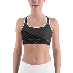 Gray Diagonal Striped Sports Bra, Women's Sports Workout Fitness Bra-Made in USA/EU-Sports Bras-White-XS-Heidi Kimura Art LLC