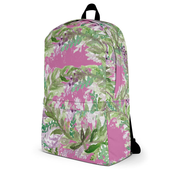 Pink Lavender Floral Print Women's Laptop Designer Backpack- Made in USA/EU--Heidi Kimura Art LLC Pink Lavender Backpack, Best Floral Print Designer Medium Size (Fits 15" Laptop) Water Resistant College Unisex Backpack for Travel/ School/ Work - Made in USA/ Europe  