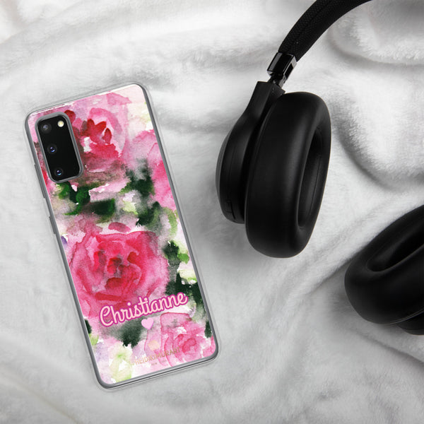 Pink Rose Personalized Samsung Case, Floral Custom Name Phone Case-Heidi Kimura Art LLC-Heidi Kimura Art LLC