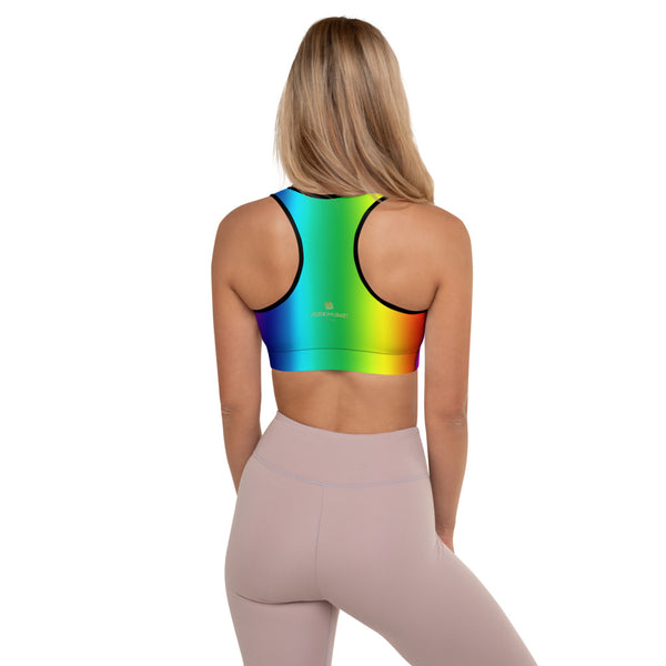 Colorful Rainbow Ombre Print Premium Women's Padded Sports Bra- Made in USA/EU-Sports Bras-Heidi Kimura Art LLC