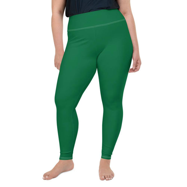 Elf Green Solid Color Print Plus Size Premium Quality Women's Leggings- Made in USA/EU-Women's Plus Size Leggings-2XL-Heidi Kimura Art LLC