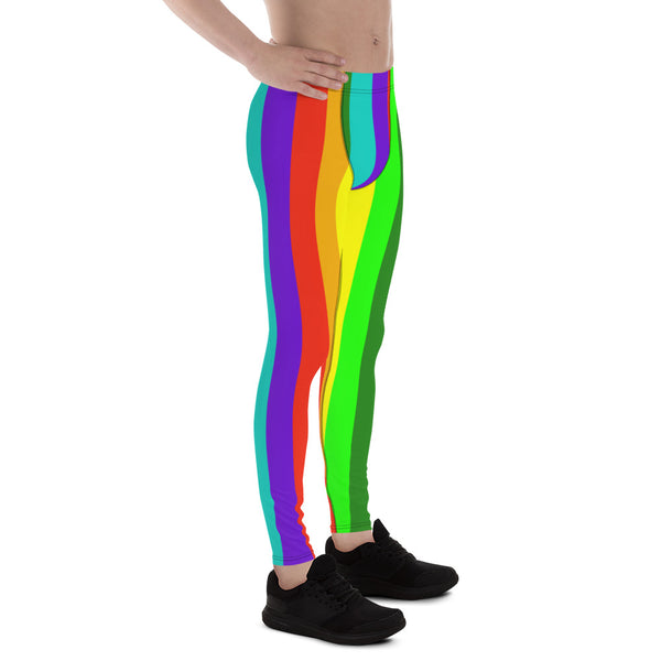 Rainbow Lover Men's Running Leggings & Run Tights Meggings Pants - Made in USA/EU-Men's Leggings-Heidi Kimura Art LLC