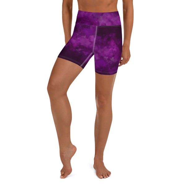 Purple Abstract Yoga Shorts, Tie Dye Designer Women's Tights-Made in USA/EU-Heidi Kimura Art LLC-Heidi Kimura Art LLC Purple Abstract Yoga Shorts, Tie Dye Designer Women's Elastic Stretchy Shorts Short Tights -Made in USA/EU (US Size: XS-3XL) Plus Size Available, Tight Pants, Pants and Tights, Womens Shorts, Short Yoga Pants
