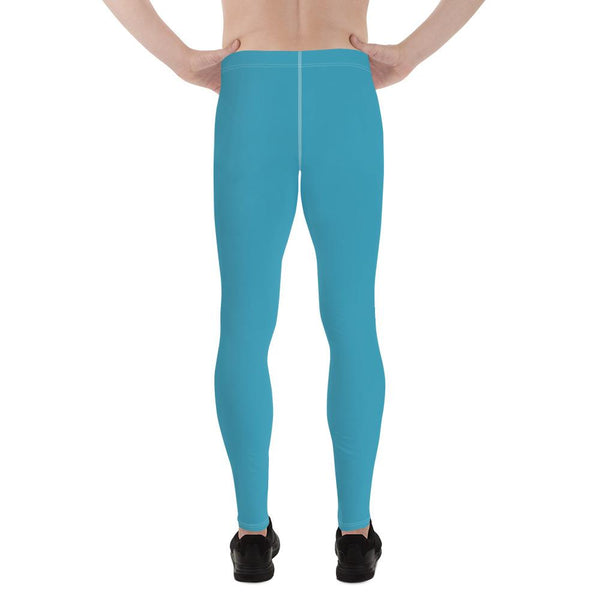 Sky Blue Solid Color Print Premium Spandex Men's Leggings Meggings - Made in USA/EU-Men's Leggings-Heidi Kimura Art LLC