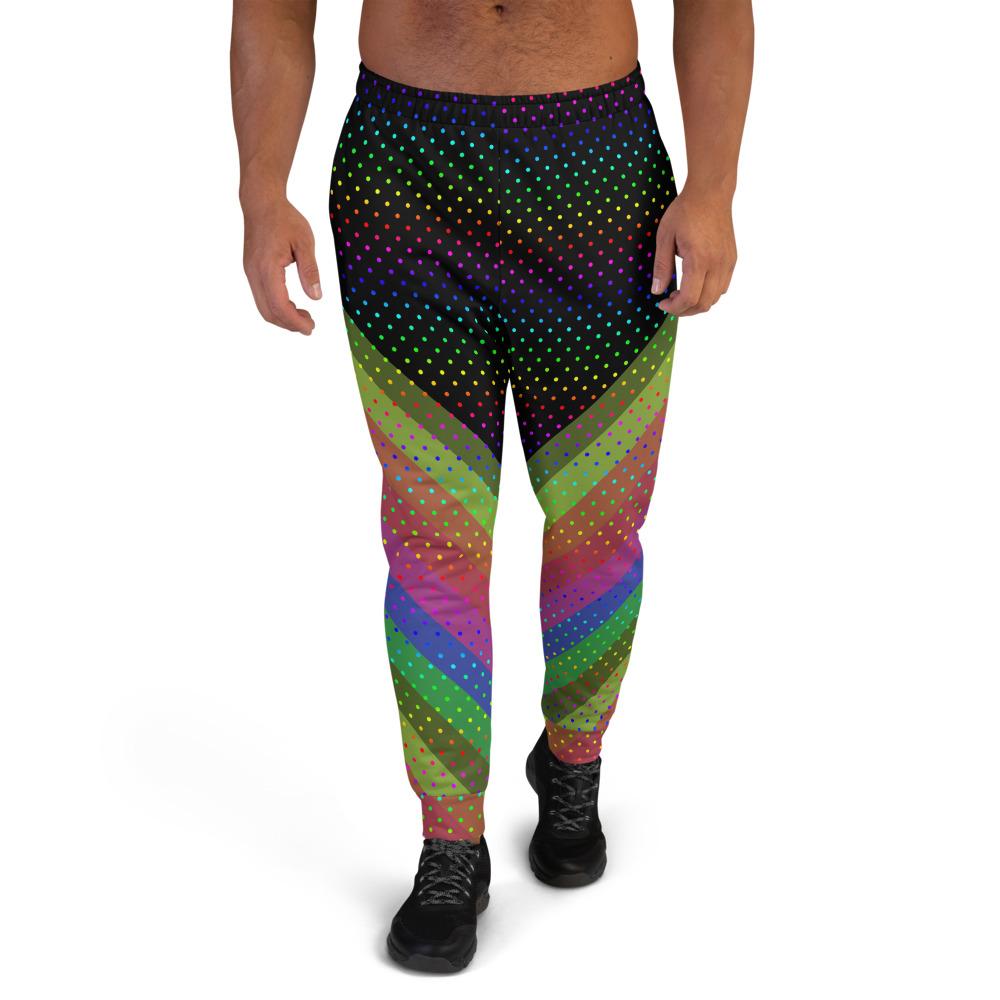 Black Rainbow Stripes and Polka Dots Bestselling Men's Joggers - Made in EU-Men's Joggers-XS-Heidi Kimura Art LLC