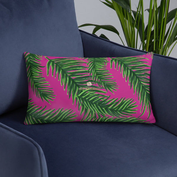 Green Deep Pink Tropical Palm Leaf Print 20”x12”, 18"x18" Basic Pillow Case - Made in USA-Pillow-Heidi Kimura Art LLC