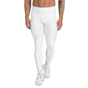 White Solid Color Men's Leggings, Premium Modern Minimalist Meggings-Made in USA/EU-Heidi Kimura Art LLC-XS-Heidi Kimura Art LLC White Solid Color Meggings, Modern Minimalist Solid Color Print Premium Classic Elastic Comfy Men's Leggings Fitted Tights Pants - Made in USA/EU (US Size: XS-3XL) Spandex Meggings Men's Workout Gym Tights Leggings, Compression Tights, Kinky Fetish Men Pants