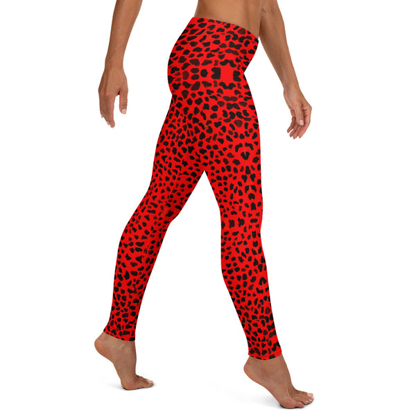 Red Cheetah Animal Print Leggings, Women's Casual Tights-Made in USA/EU-Heidi Kimura Art LLC-Heidi Kimura Art LLC