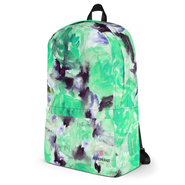 Turquoise Blue Rose Floral Designer Medium Size Backpack Bag - Made in USA/ Europe-Backpack-Heidi Kimura Art LLC