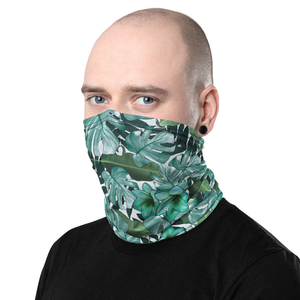 Green Tropical Print Neck Gaiter, Leaf Washable Resuable Face Shield Covering Mask-Made in USA/EU-Heidi Kimura Art LLC-Heidi Kimura Art LLCGreen Tropical Print Neck Gaiter, Palm Leaf Print Face Mask Shield, Luxury Premium Quality Cool And Cute One-Size Reusable Washable Scarf Headband Bandana - Made in USA/EU, Face Neck Warmers, Non-Medical Breathable Face Covers, Neck Gaiters  