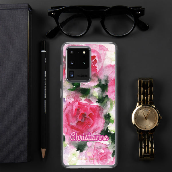 Pink Rose Personalized Samsung Case, Floral Custom Name Phone Case-Heidi Kimura Art LLC-Samsung Galaxy S20 Ultra-Heidi Kimura Art LLC