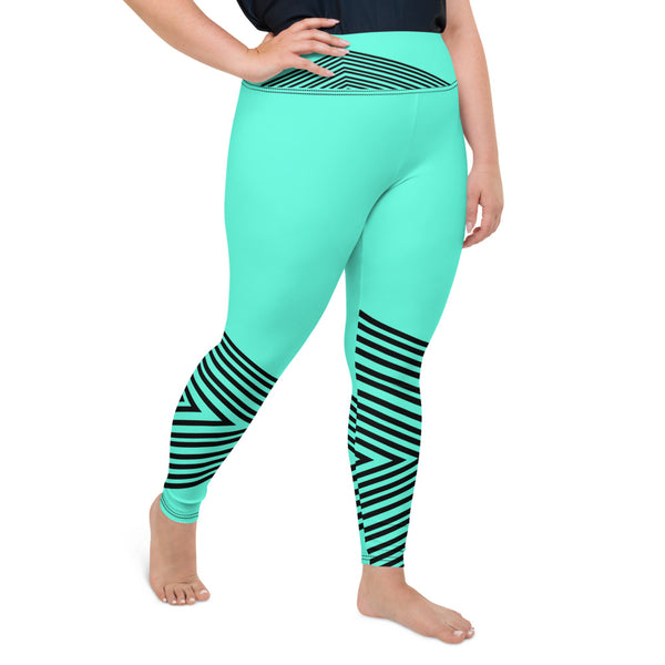 Blue Striped Plus Size Leggings, Women's Modern Yoga Pants- Made in USA/EU-Heidi Kimura Art LLC-Heidi Kimura Art LLCBlue Striped Plus Size Leggings, Sporty Modern Women's Premium High Rise Ankle Length Plus Size Leggings - Made in USA/EU (US Size: 2XL-6XL)