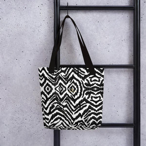 Designer Black White Zebra Animal Print 15" x 15" Tote Market Bag- Made in USA/EU-Tote Bag-Black-Heidi Kimura Art LLC