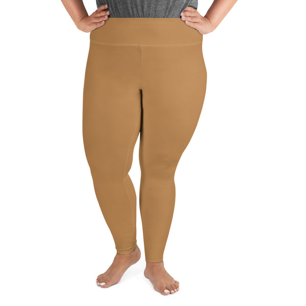 Light Brown Solid Color Print Women's Plus Size Best Quality Leggings- Made in USA/EU-Women's Plus Size Leggings-2XL-Heidi Kimura Art LLC