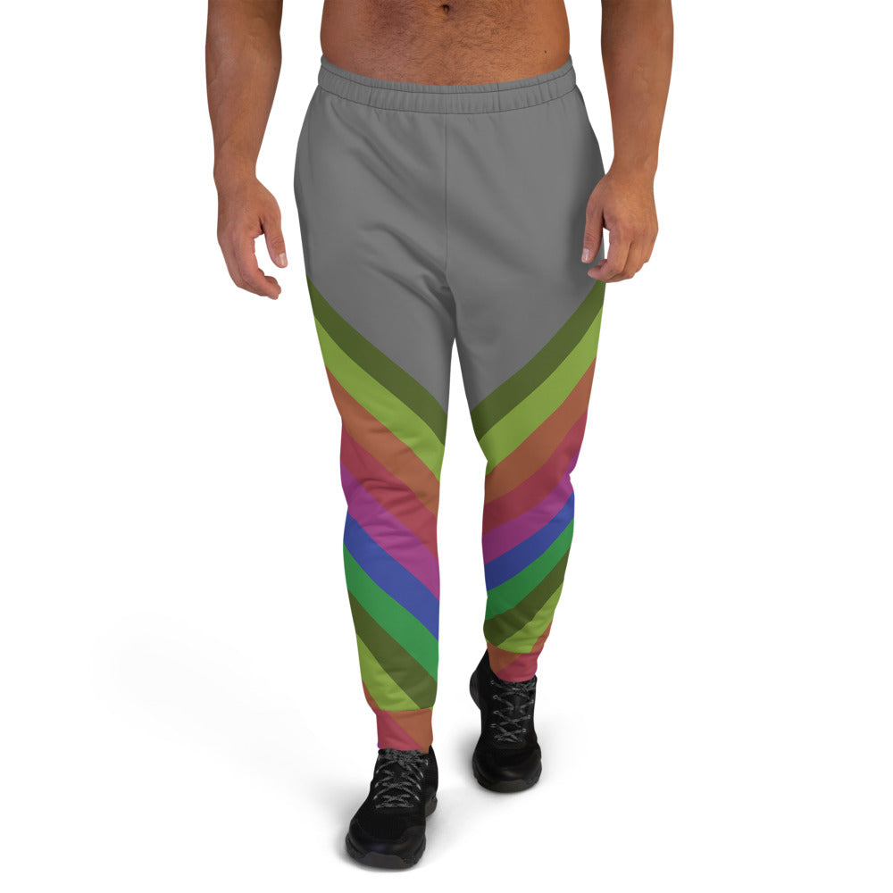 Gray Faded Vintage Style Rainbow Stripe Print Premium Men's Joggers - Made in EU-Men's Joggers-XS-Heidi Kimura Art LLC