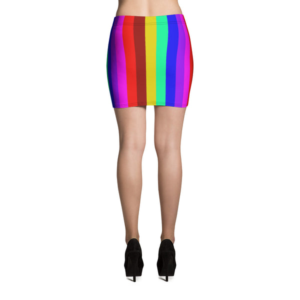 Rainbow Striped Women's Mini Skirt, Gay Pride Festival Print Mini Skirt-Made in USA/EU-Mini Skirt-Heidi Kimura Art LLC