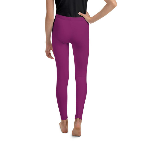 Dark Purple Solid Color Premium Youth Girl or Boy Gym Comfy Leggings - Made in USA-Youth's Leggings-Heidi Kimura Art LLC