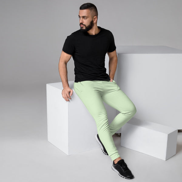 Pastel Green Men's Joggers, Mint Solid Green Solid Color Sweatpants For Men, Modern Slim-Fit Designer Ultra Soft & Comfortable Men's Joggers, Men's Jogger Pants-Made in EU/MX (US Size: XS-3XL)