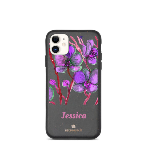 Custom Name Orchid iPhone Case, Biodegradable Personalized Phone Case-Heidi Kimura Art LLC-iPhone 11-Heidi Kimura Art LLC