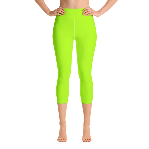 Neon Green Yoga Capri Leggings, Modern Solid Color Capri Leggings Yoga Pants - Made in USA/EU (US Size: XS-XL)