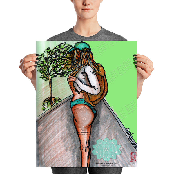 Fitness Girl Hiking in the Woods Fitness Art Poster, Made in USA/ Europe-Art Print-16×20-Heidi Kimura Art LLC