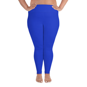 Cobalt Blue Solid Color Plus Size High Waist Long Women's Yoga Tights/ Leggings- Made in USA/EU-Women's Plus Size Leggings-2XL-Heidi Kimura Art LLC