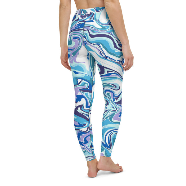 Blue Swirl Yoga Leggings, Abstract Print Women's Tights-Made in USA/EU-Heidi Kimura Art LLC-Heidi Kimura Art LLC