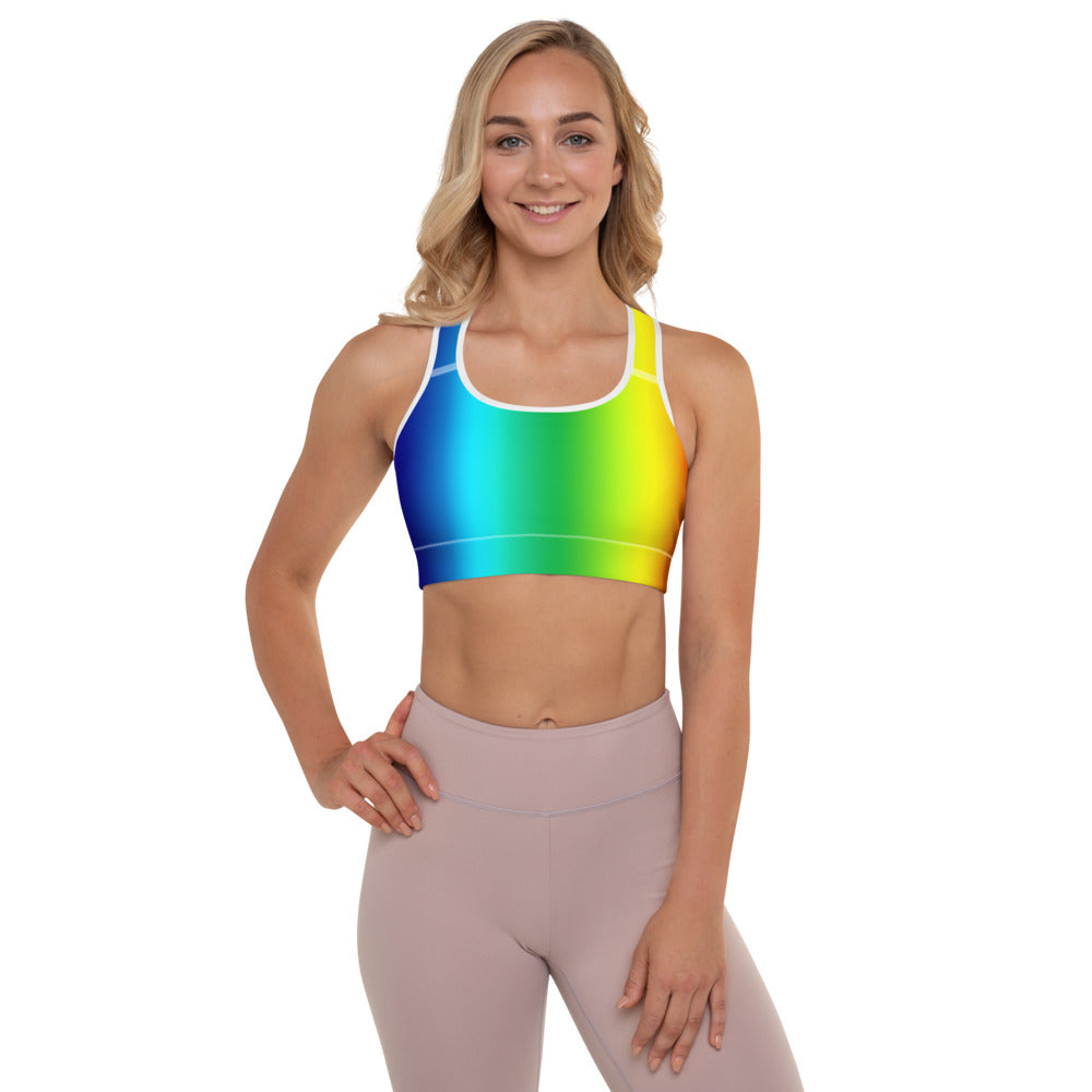 Colorful Rainbow Ombre Print Premium Women's Padded Sports Bra- Made in USA/EU-Sports Bras-White-XS-Heidi Kimura Art LLC