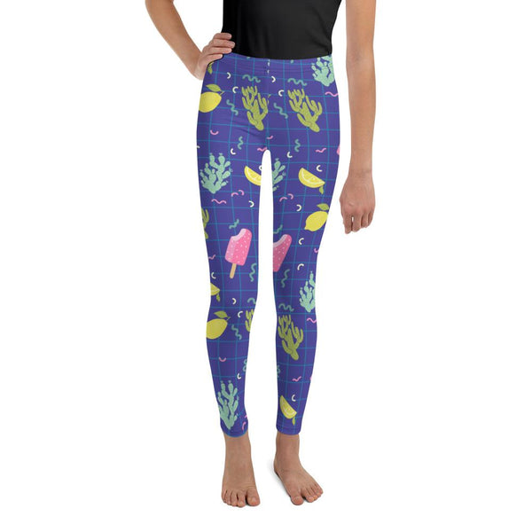 Purple Ice-cream Lemon Cactus Summer Youth Leggings Tights Pants - Made in USA/EU-Youth's Leggings-8-Heidi Kimura Art LLC