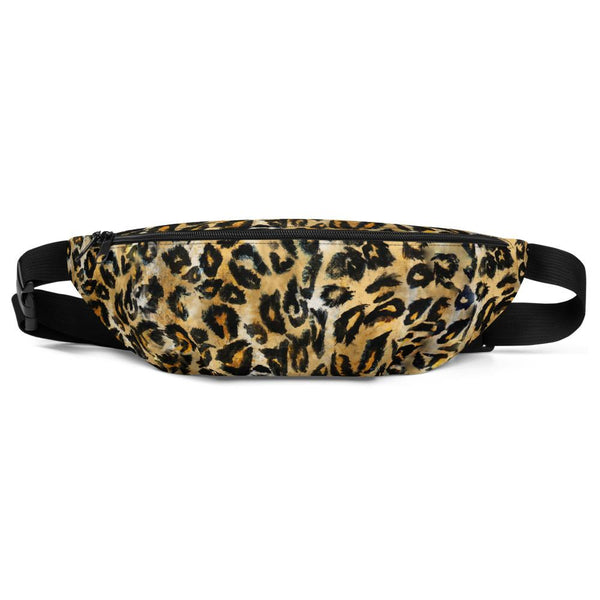 Brown Leopard Animal Print Designer Fanny Pack Festival Belt Waist Bag- Made in USA-Fanny Pack-S/M-Heidi Kimura Art LLC