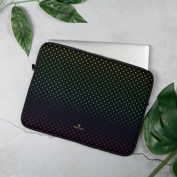 Polka Dots Rainbow Black 15"/13" Lightweight Laptop Sleeve Cover Case -Printed in USA/EU-Laptop Sleeve-15 in-Heidi Kimura Art LLC