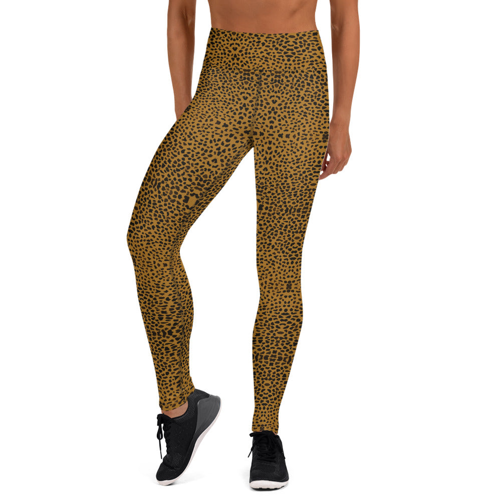 Brown Cheetah Yoga Leggings, Animal Print Women's Fitness Tights-Made in USA/EU-Heidi Kimura Art LLC-XS-Heidi Kimura Art LLC