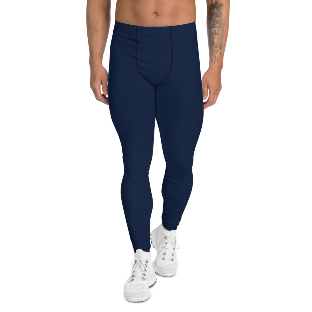 Navy Blue Men's Leggings, Modern Solid Color Meggings Compression Tights-Made in USA/EU-Heidi Kimura Art LLC-XS-Heidi Kimura Art LLC Navy Blue Men's Leggings, Modern Solid Color Simplistic Pastel Modern Sexy Meggings Men's Workout Gym Tights Leggings, Men's Compression Tights Pants - Made in USA/ EU (US Size: XS-3XL)