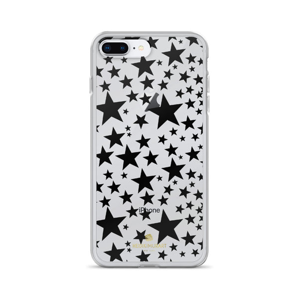 Black Stars Pattern Print Transparent Clear Designer iPhone Phone Case- Made in USA/EU-Phone Case-iPhone 7 Plus/8 Plus-Heidi Kimura Art LLC
