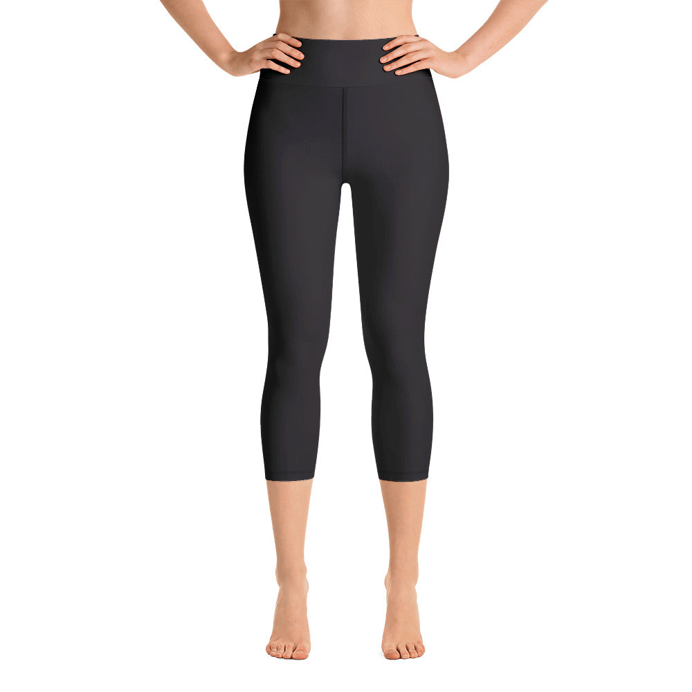 Women's Classic Black Solid Color Yoga Capri Pants Leggings - Made In USA-Capri Yoga Pants-XS-Heidi Kimura Art LLC
