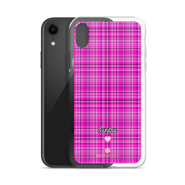 Personalized Pink Tartan iPhone Case, Custom Name Plaid Print Phone Case-Heidi Kimura Art LLC-Heidi Kimura Art LLC
