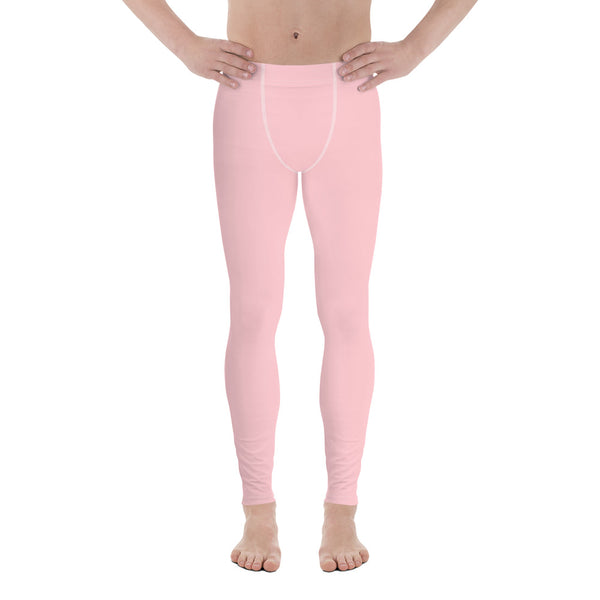 Light Pink Men's Leggings, Modern Pastel Minimalist Gay Friendly Meggings-Made in USA/EU-Heidi Kimura Art LLC-Heidi Kimura Art LLC Light Pink Men's Leggings, Pastel Pink Soft Sexy Meggings Men's Workout Gym Tights Leggings, Men's Compression Tights Pants - Made in USA/ EU (US Size: XS-3XL) 