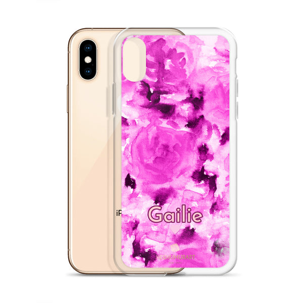 Pink Floral Custom Name iPhone Case, Rose Personalized Phone Case-Heidi Kimura Art LLC-Heidi Kimura Art LLC