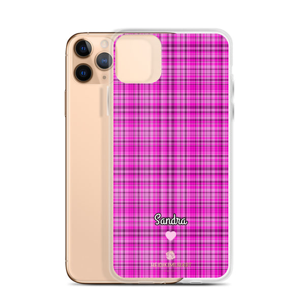 Personalized Pink Tartan iPhone Case, Custom Name Plaid Print Phone Case-Heidi Kimura Art LLC-Heidi Kimura Art LLC