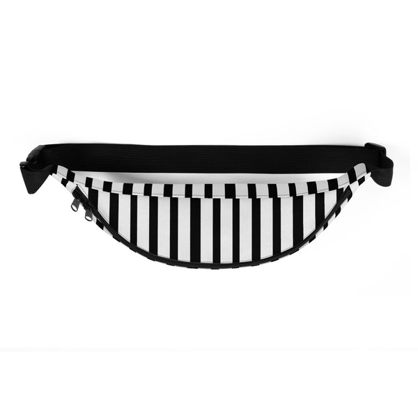 Modern Monochrome Black White Stripe Print Designer Fanny Pack Belt Bag-Made in USA-Fanny Pack-Heidi Kimura Art LLC